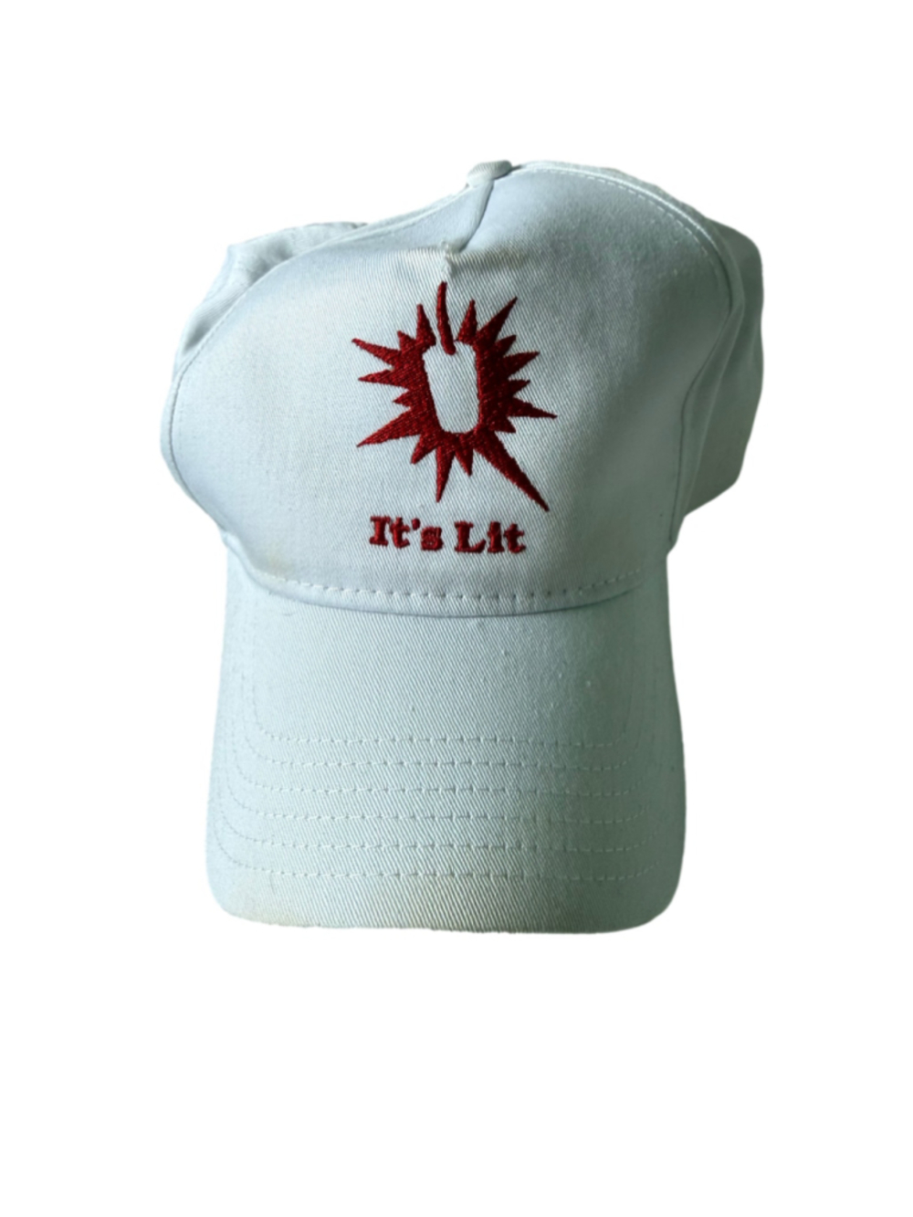 OTTO white "It's Lit" cap features red embroidery of a flame icon